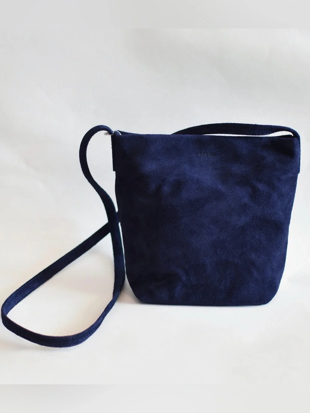 BAGGU Midnight Suede Crossbody Bag in Navy